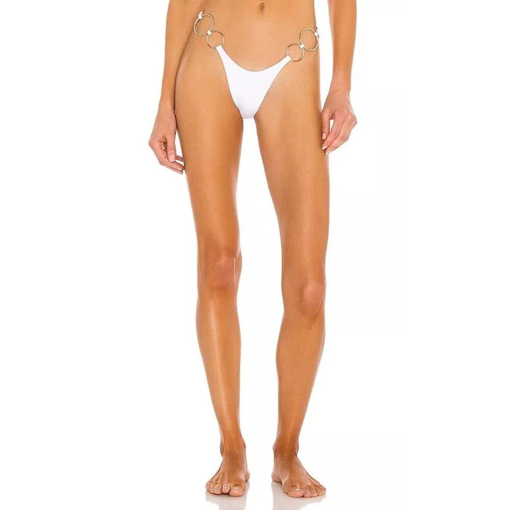 Monica Hansen White Bikini Bottom with Gold Rings NWT Med.
